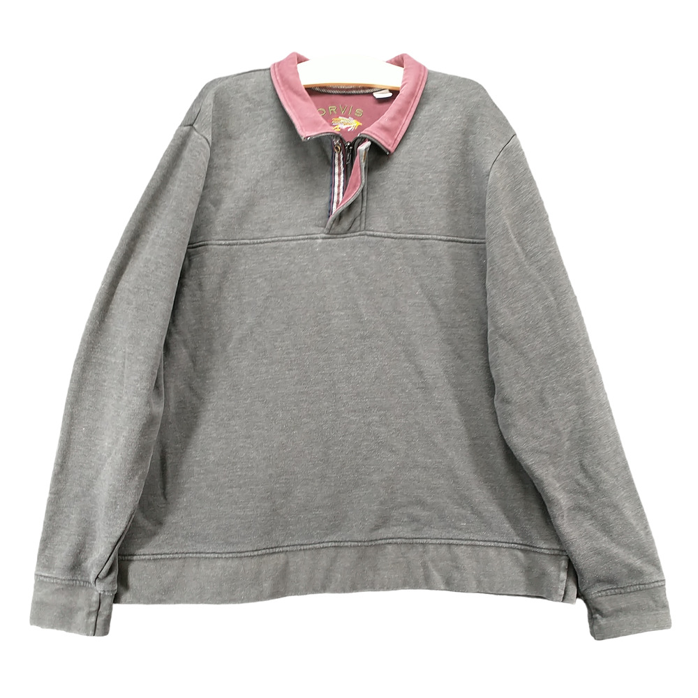 Orvis Men's Sweatshirt Gray 2XL 1/4 Zip Pullover Long Sleeve Comfort Collared
